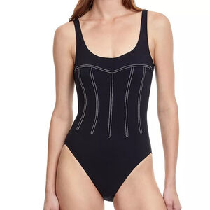 Gottex Splendid One-Piece Swimsuit black white trims slimming siluet Sz 12
